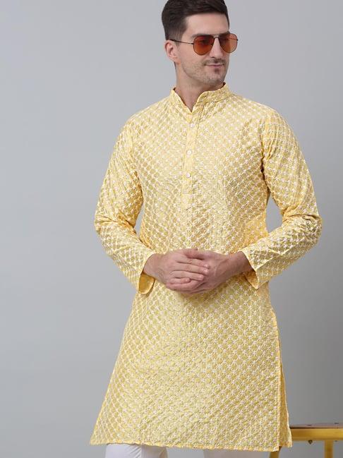 jompers yellow regular fit chikankari kurta