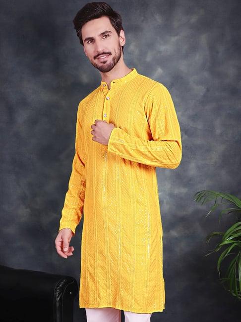 jompers yellow regular fit chikankari kurta