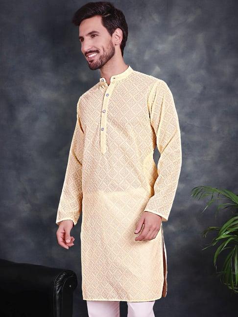 jompers yellow regular fit chikankari kurta