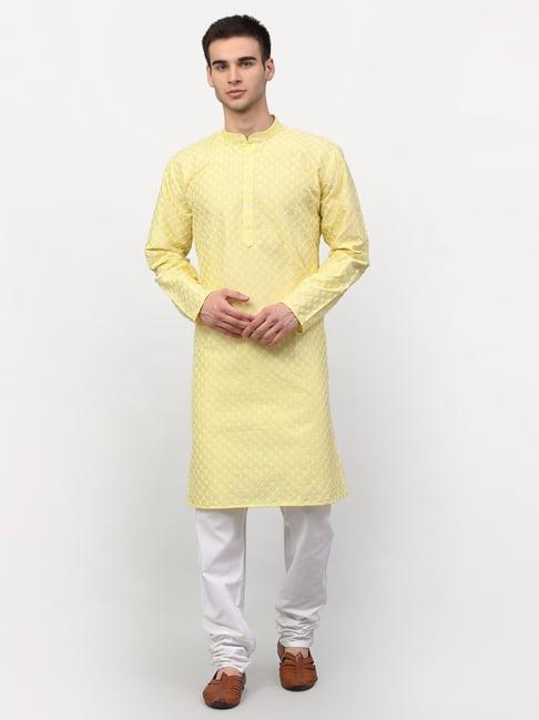 jompers yellow regular fit embroidered kurta set