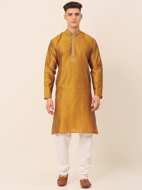 jompers yellow regular fit embroidered kurta set