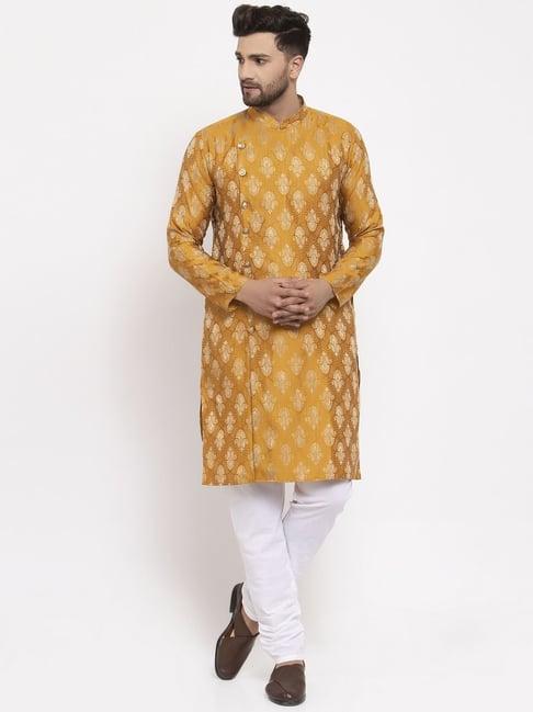 jompers yellow regular fit printed kurta & churidar