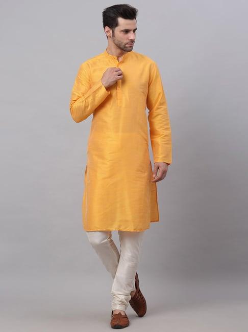 jompers yellow regular fit texture kurta sets