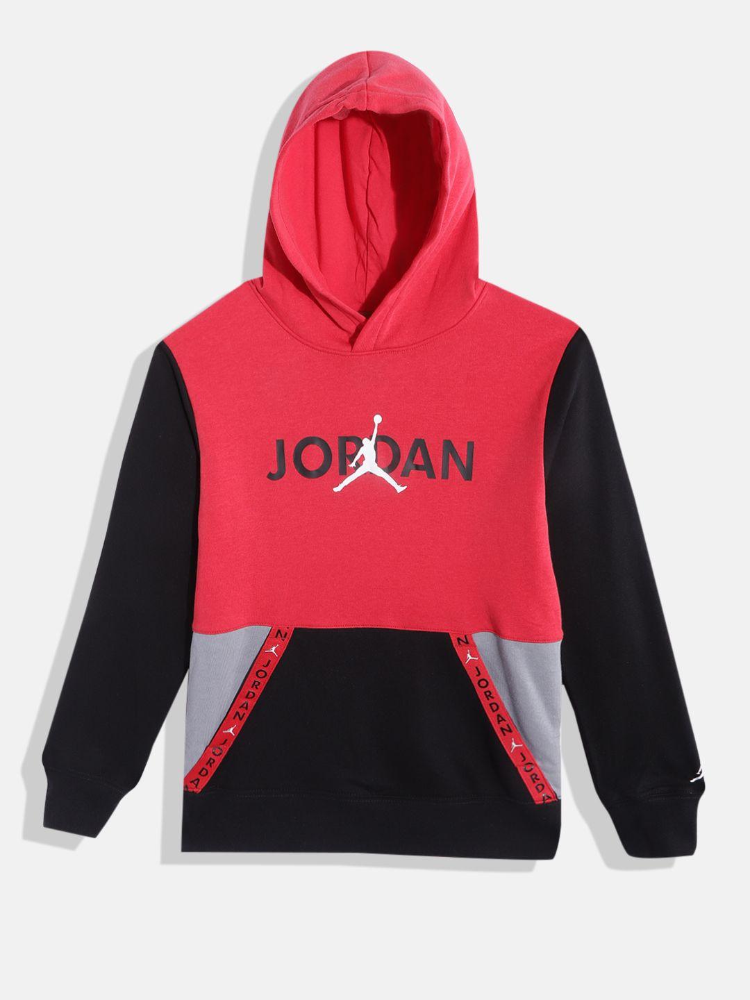 jordan boys red & black colourblocked hooded sweatshirt