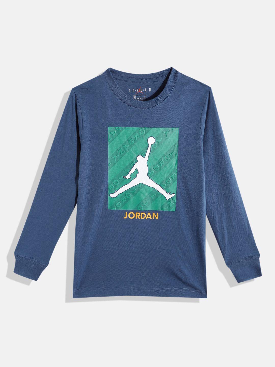 jordan boys blue & green brand logo michael jordan printed t-shirt
