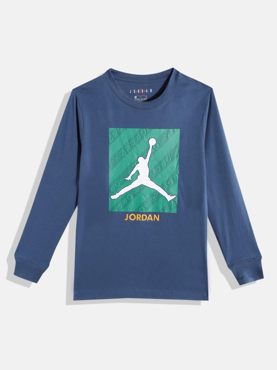 jordan boys blue & green brand logo printed t-shirt