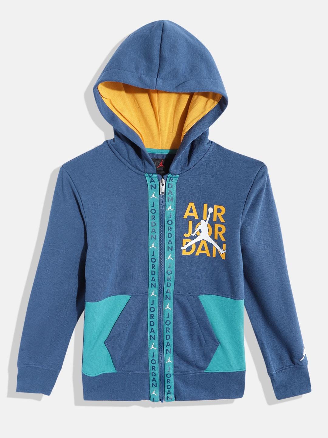 jordan boys blue brand logo printed hooded sweatshirt