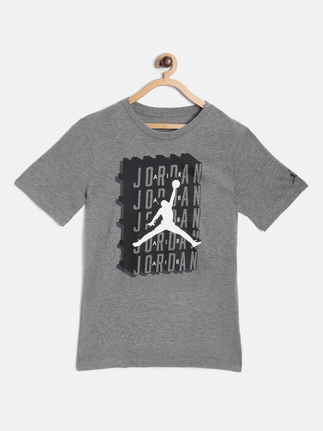 jordan boys charcoal grey & black crosswords jumpman logo print round neck t-shirt