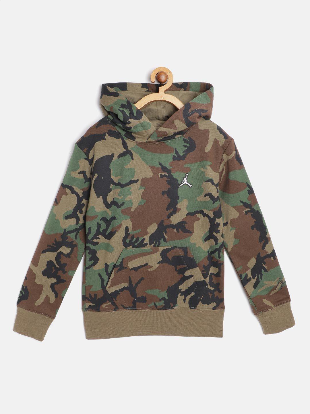 jordan boys olive green & brown camouflage print essentials hooded sweatshirt