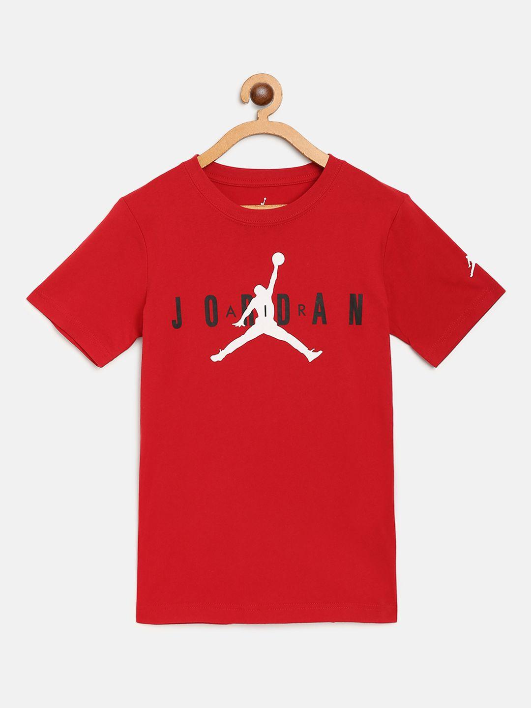 jordan boys red brand logo print round neck basketball pure cotton t-shirt