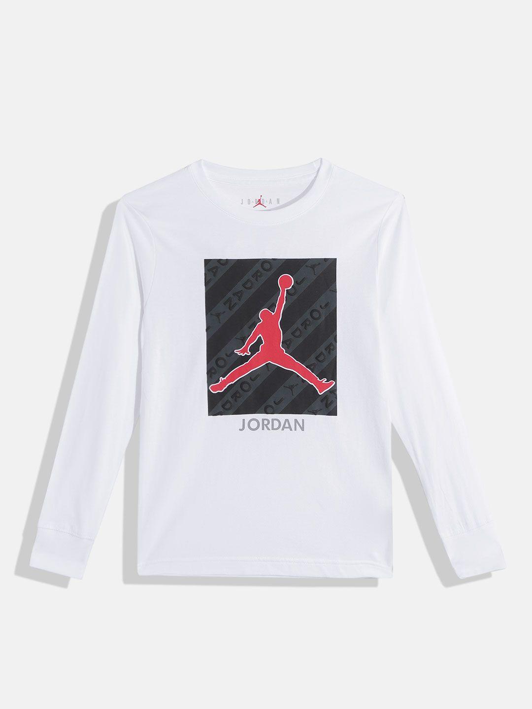 jordan boys white & black brand logo michael jordan printed cotton t-shirt