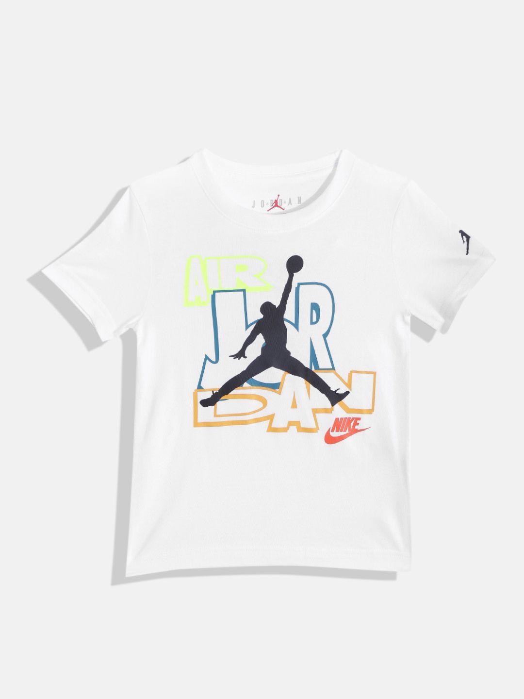 jordan boys white & blue brand logo printed pure cotton t-shirt