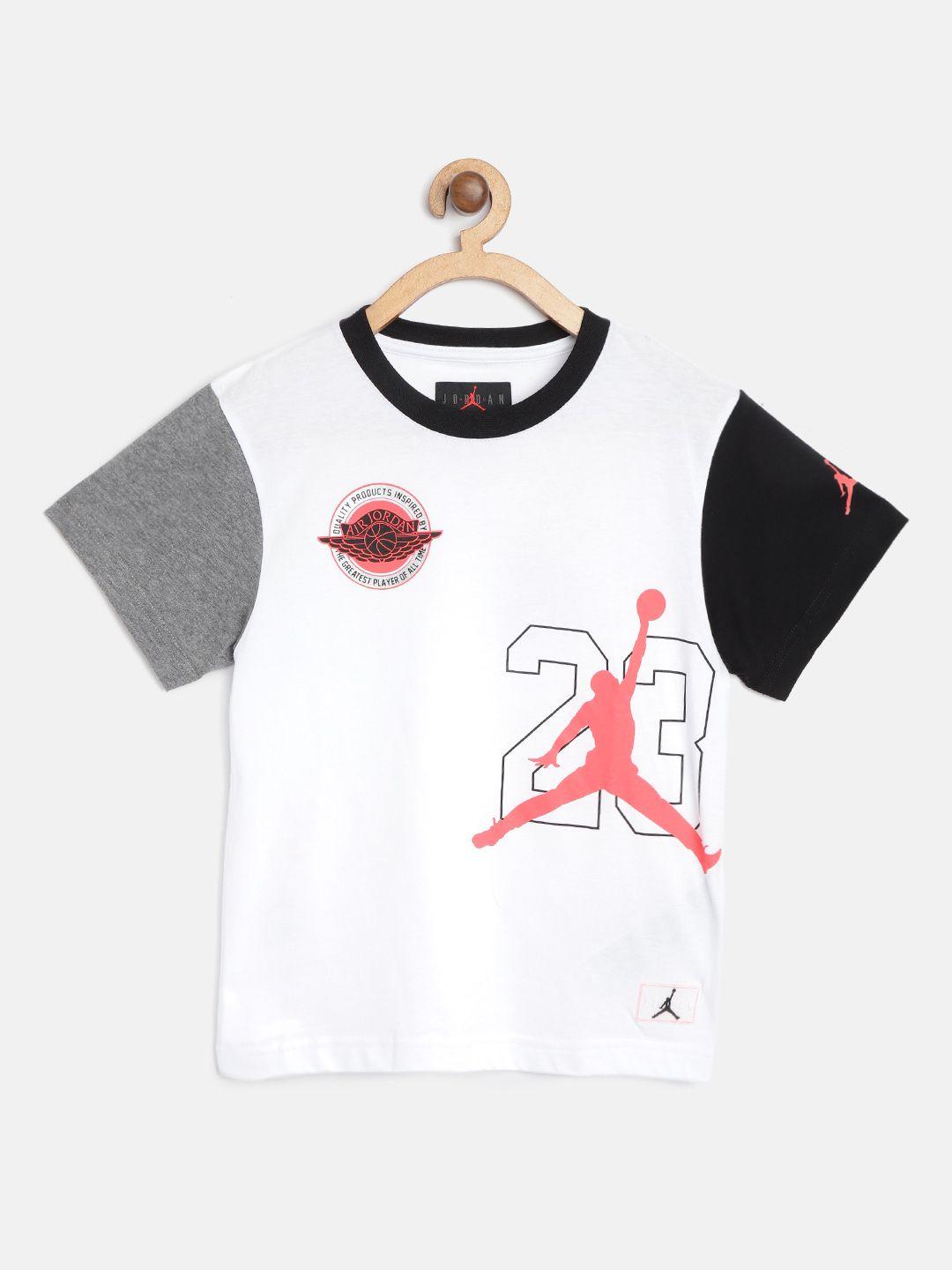 jordan boys white  black brand logo print bof basketball pure cotton t-shirt