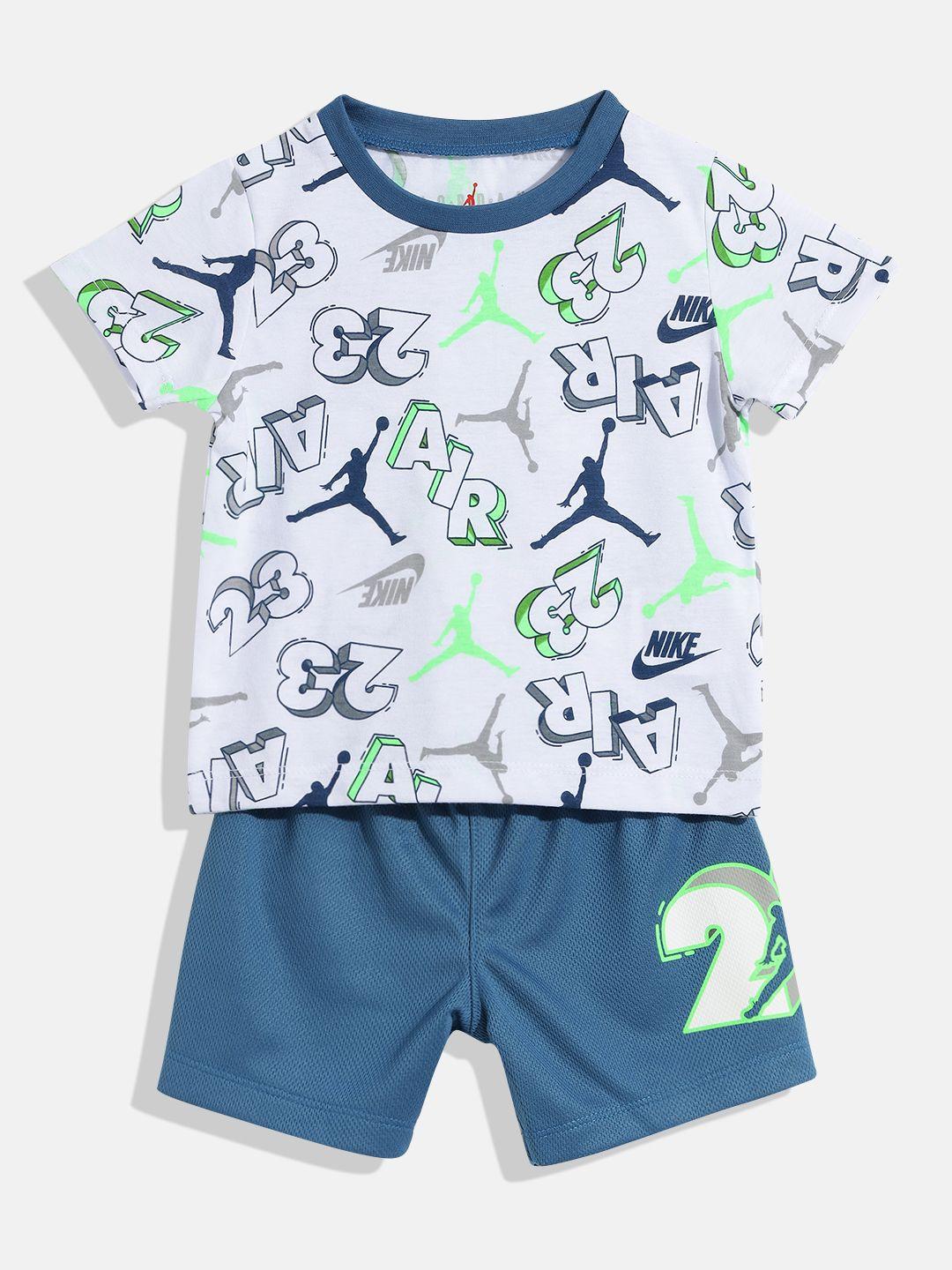 jordan infant boys white & blue printed air jumbled t-shirt with shorts