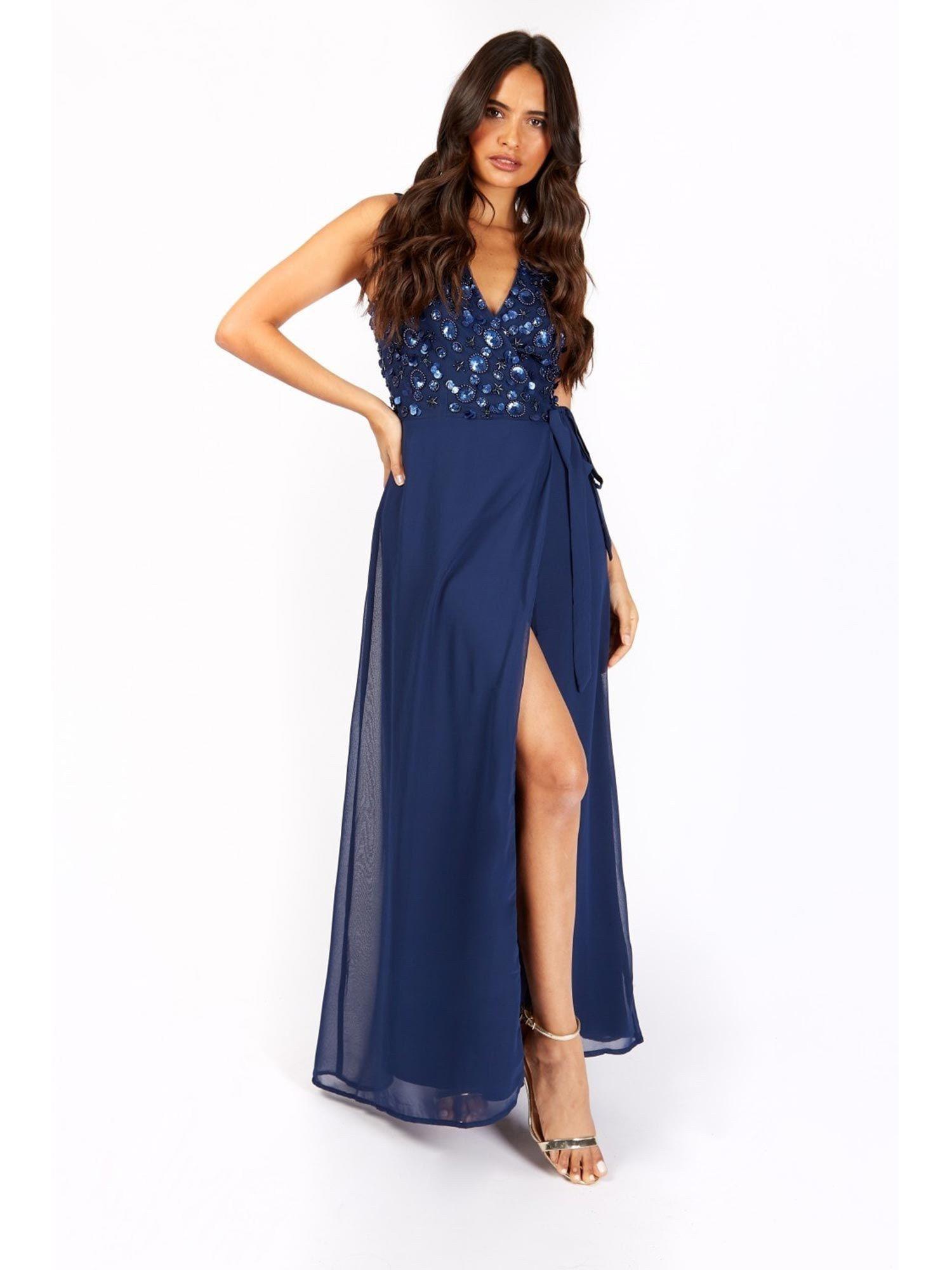 jordan navy embellished wrap maxi dress