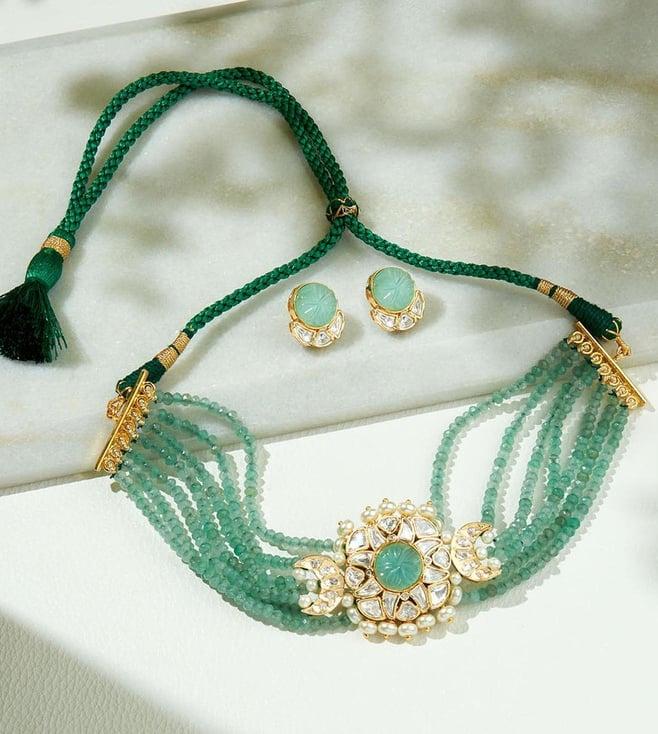 joules by radhika green & golden polki necklace set