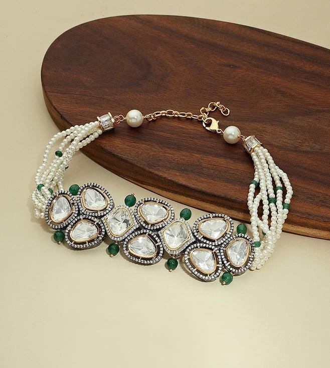 joules by radhika green and white antique polki necklace