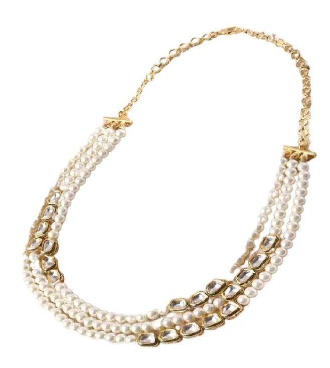 joules by radhika white & gold multi layered pearl polki necklace