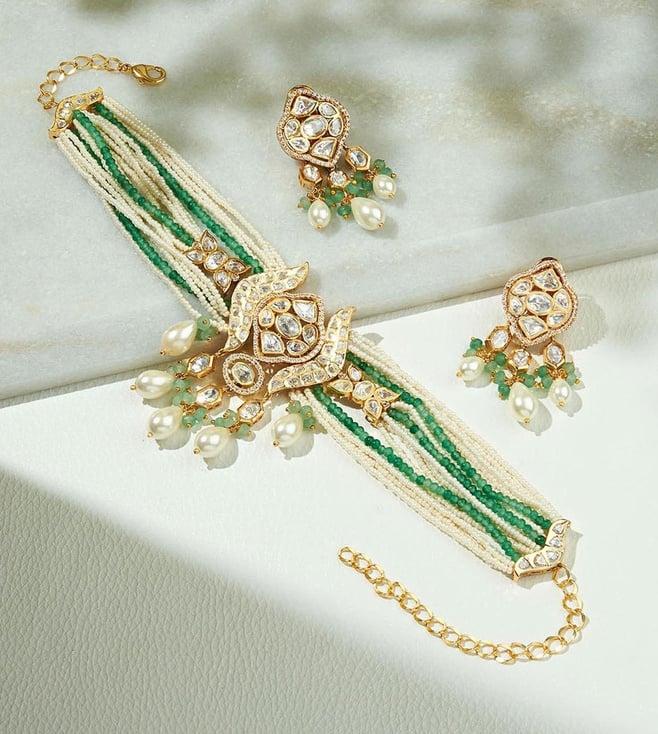 joules by radhika white & green elegant necklace set