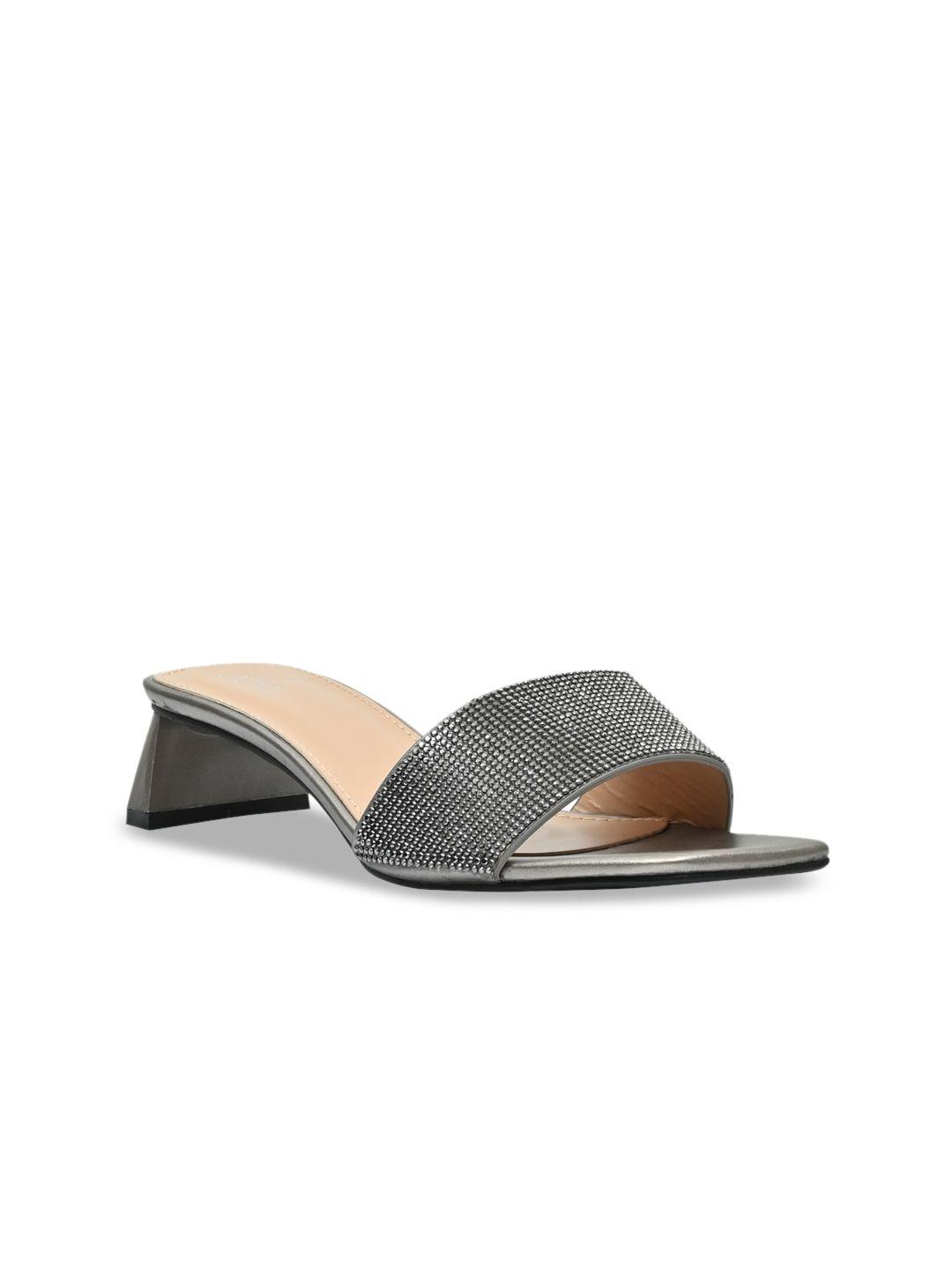 jove metallic textured block heel mules
