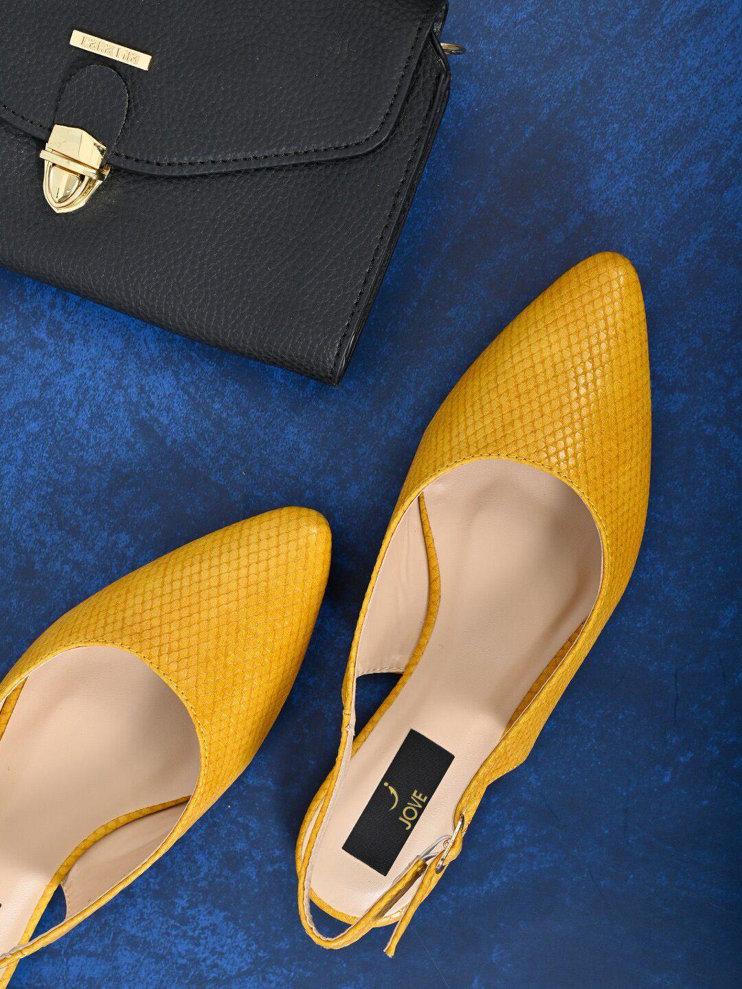 jove women mustard textured mules with buckles flats