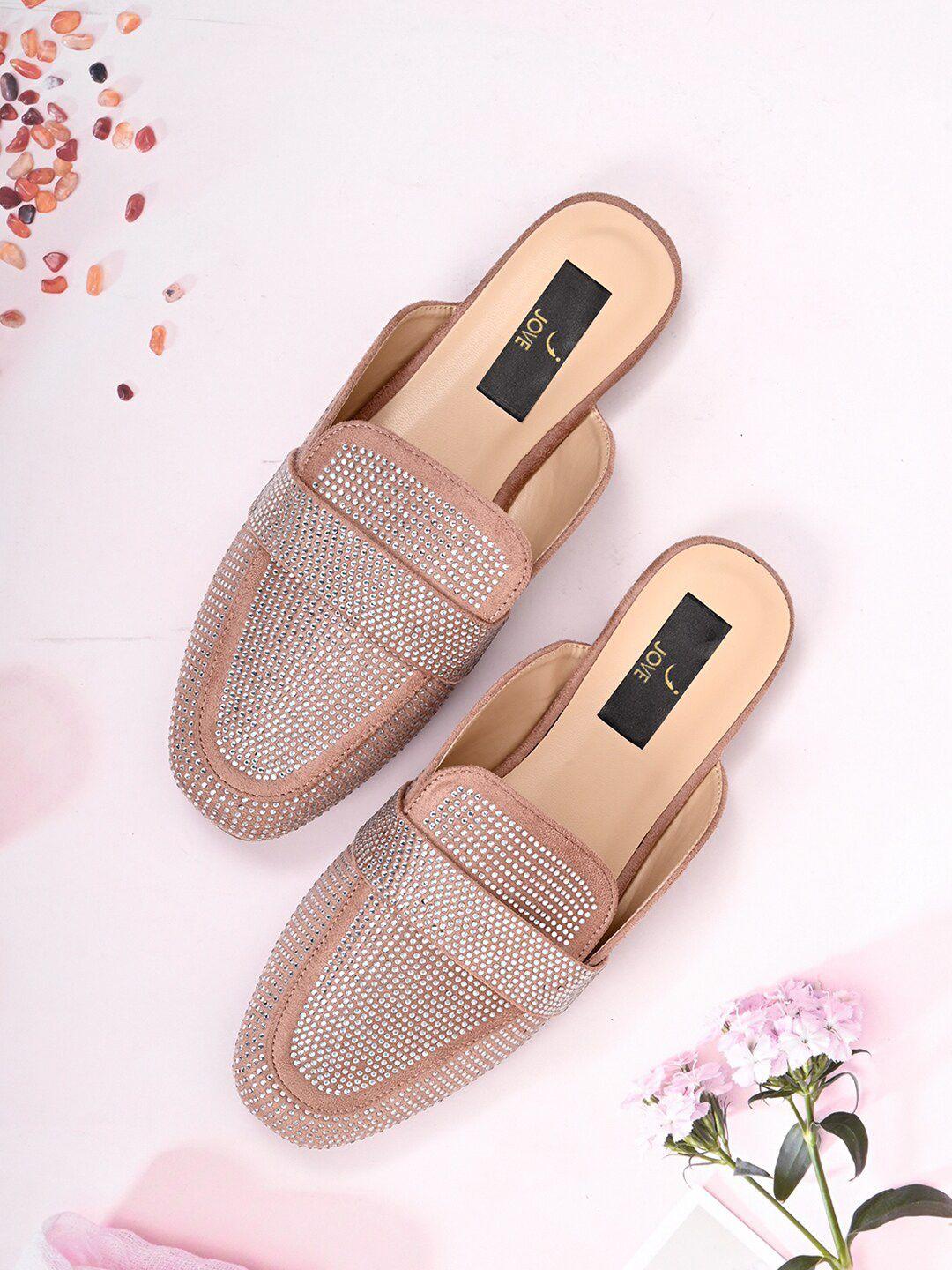 jove women nude-coloured embellished mules flats