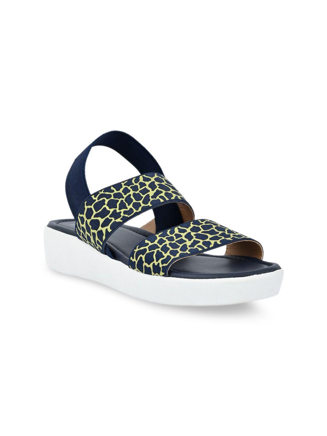 jove navy blue printed platform sandals