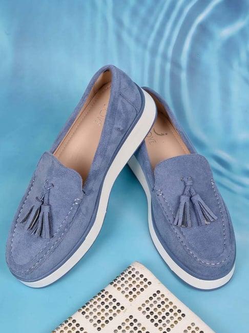 jove women's blue wedge moccasins