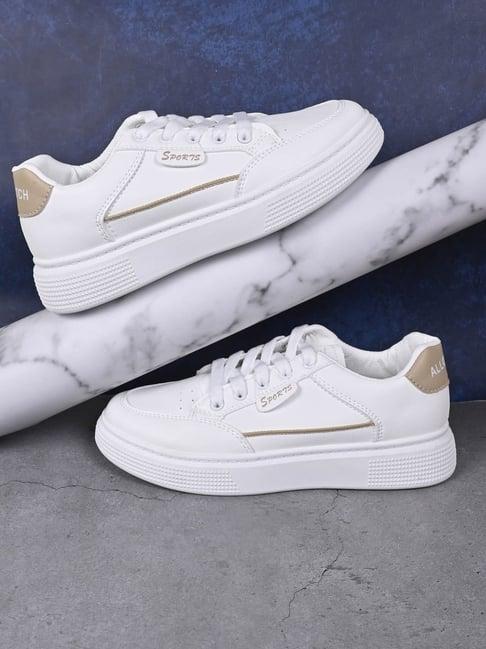 jove women's pearl white & khaki sneakers