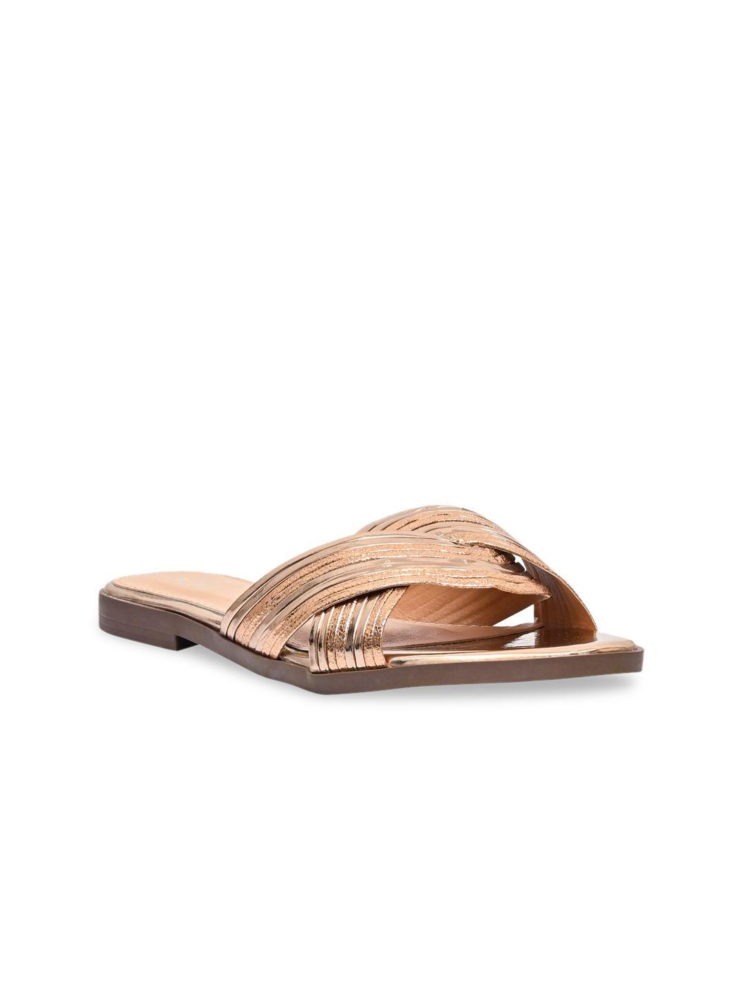 jove women bronze-coloured textured open toe flats