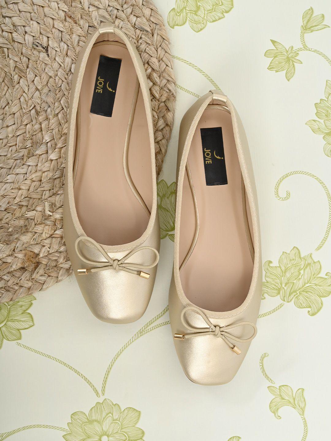 jove women gold-toned ballerinas with bows flats