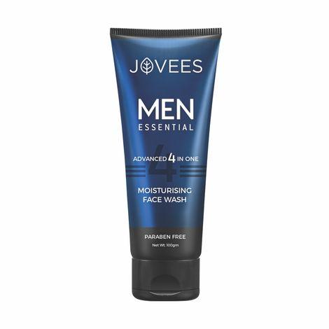 jovees herbal men essential advanced 4 in 1 moisturising facewash | dark spot reduction, whitening, exfoliation | clean and clear skin with vit c and vit e | paraben & alcohol free | 100 gm (pack of 1)