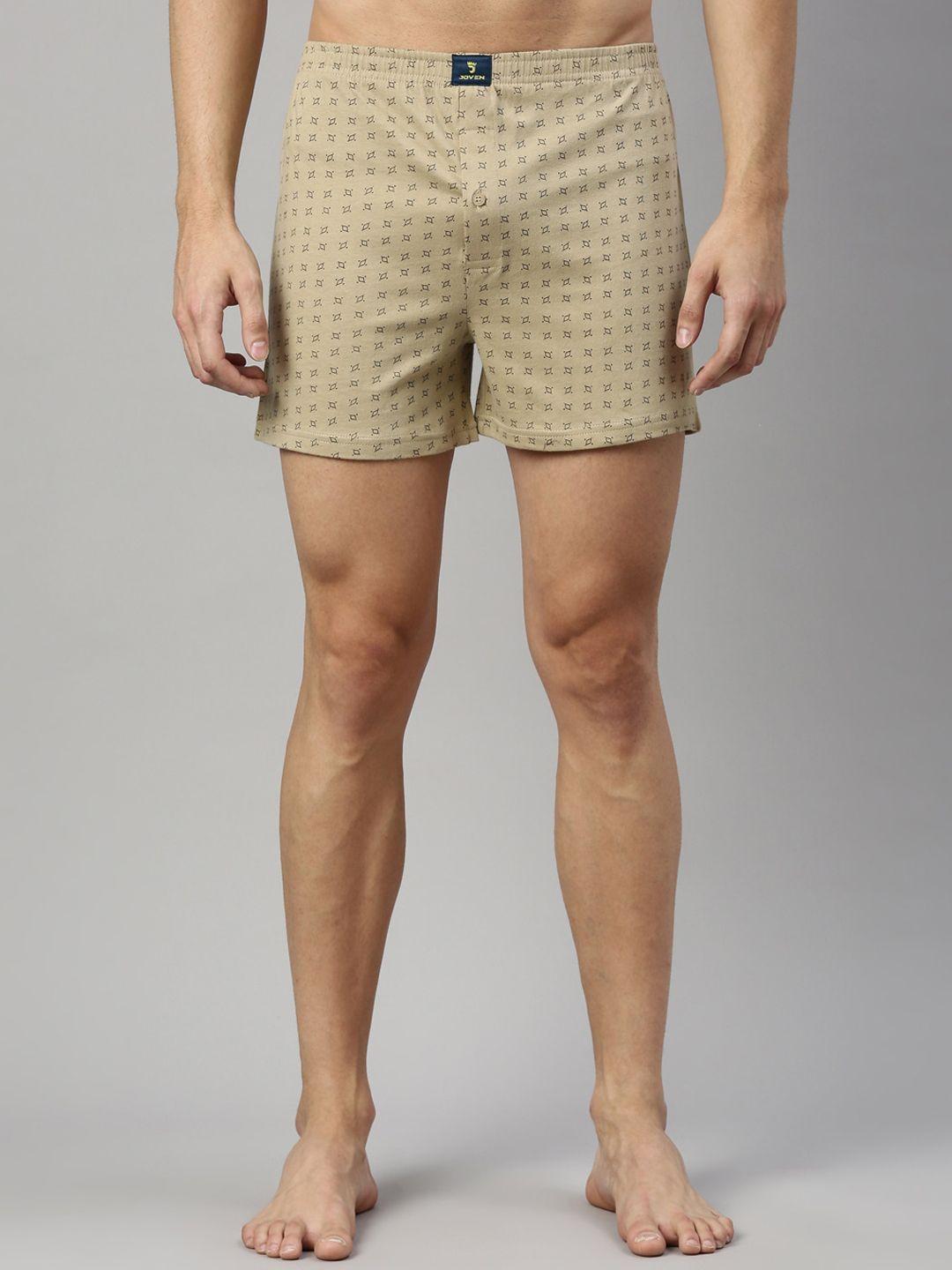 joven-men-beige-printed-pure-cotton-boxers