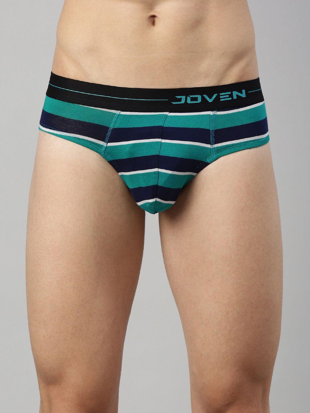 joven-men-navy-blue-&-sea-green-striped-anti-odour-cotton-basic-brief-byd01