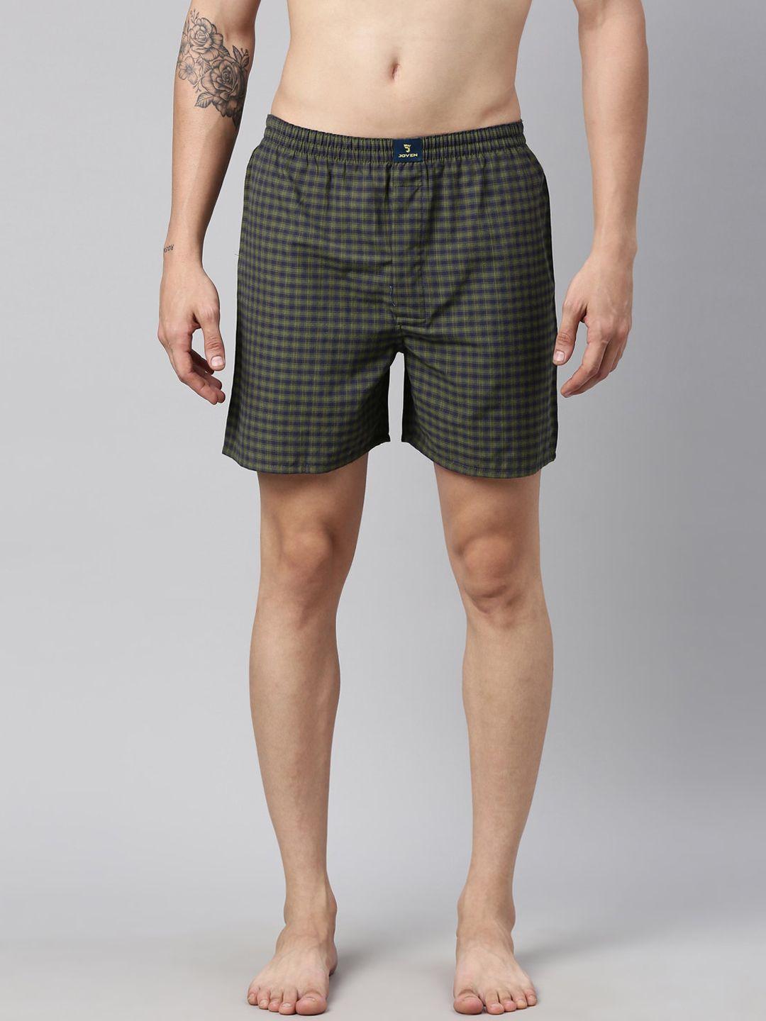 joven-men-olive-green-&-navy-blue-checked-pure-combed-cotton-boxers-jb-139