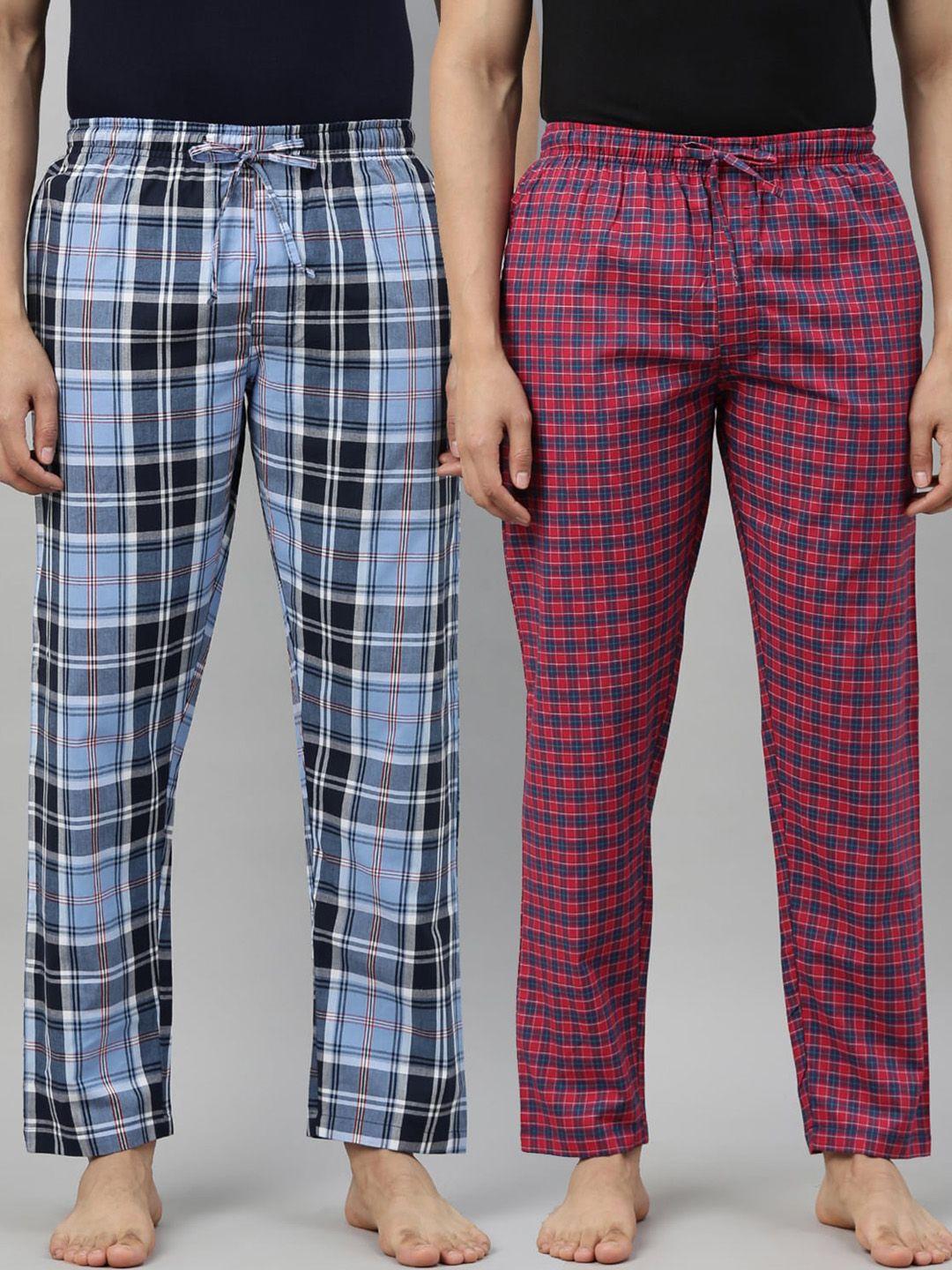 joven men pack of 2 checked cotton relaxed-fit lounge pants