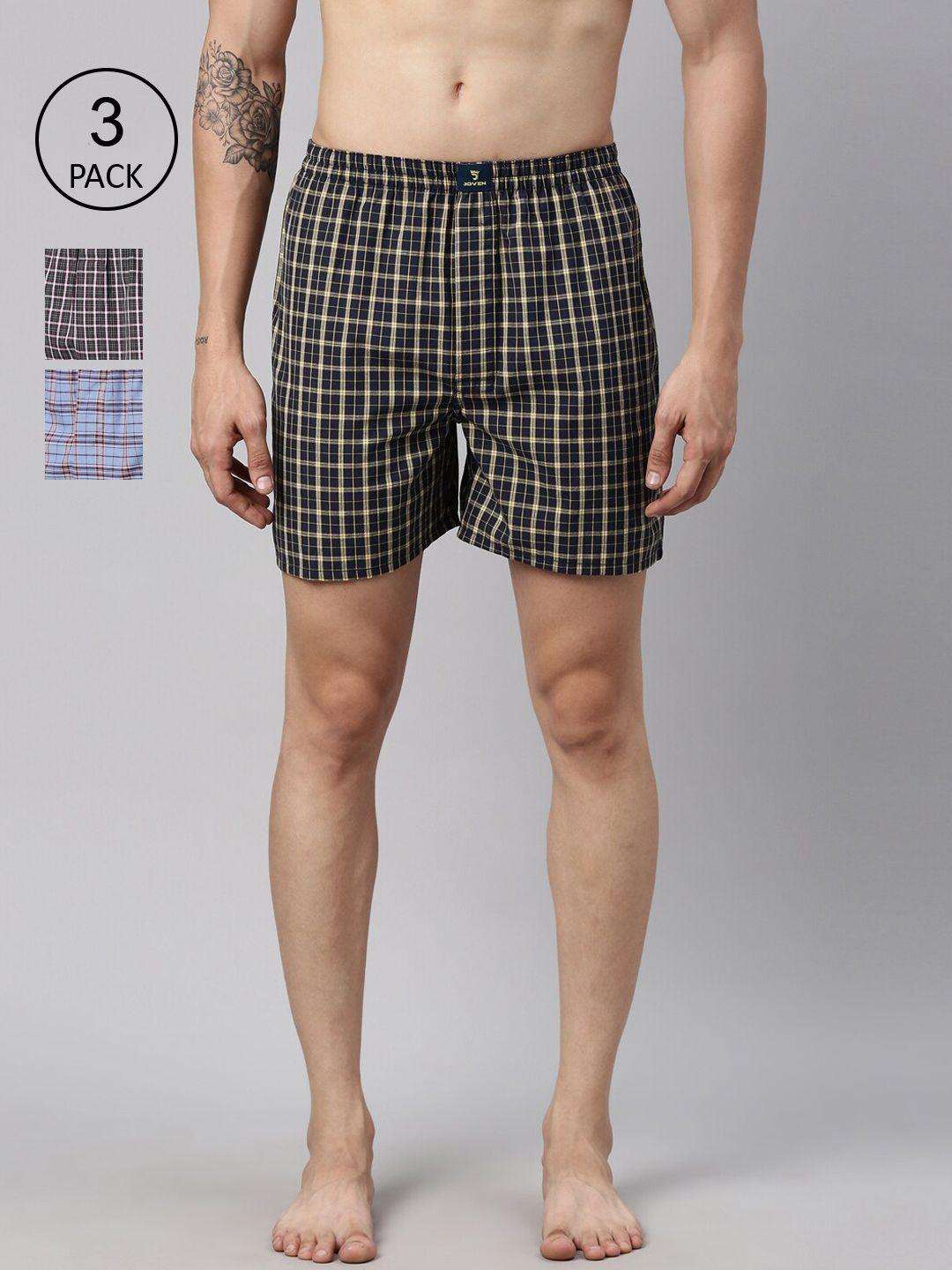 joven men pack of 3 checked pure cotton boxers