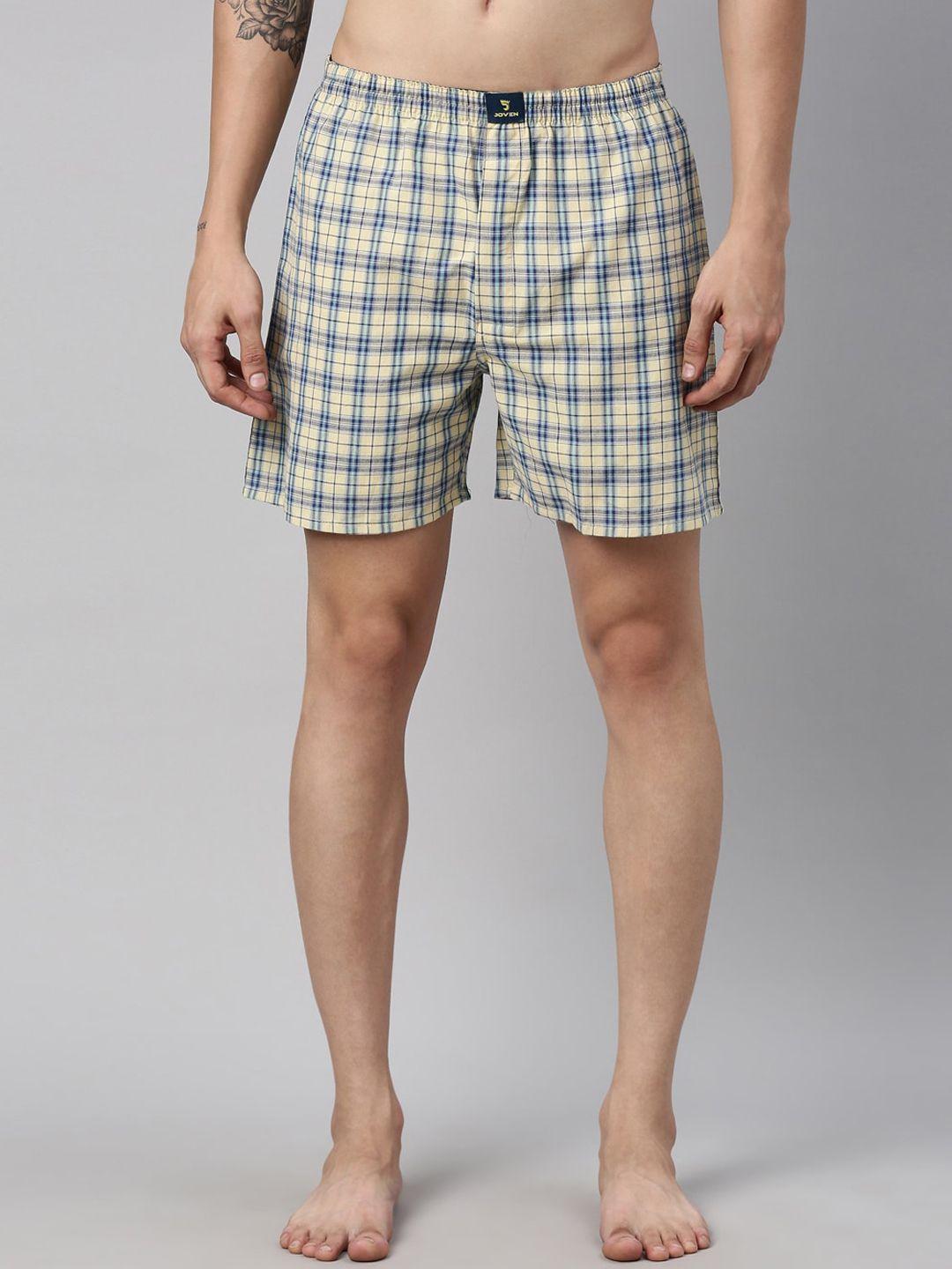 joven men yellow & blue checked pure cotton boxers jb-132