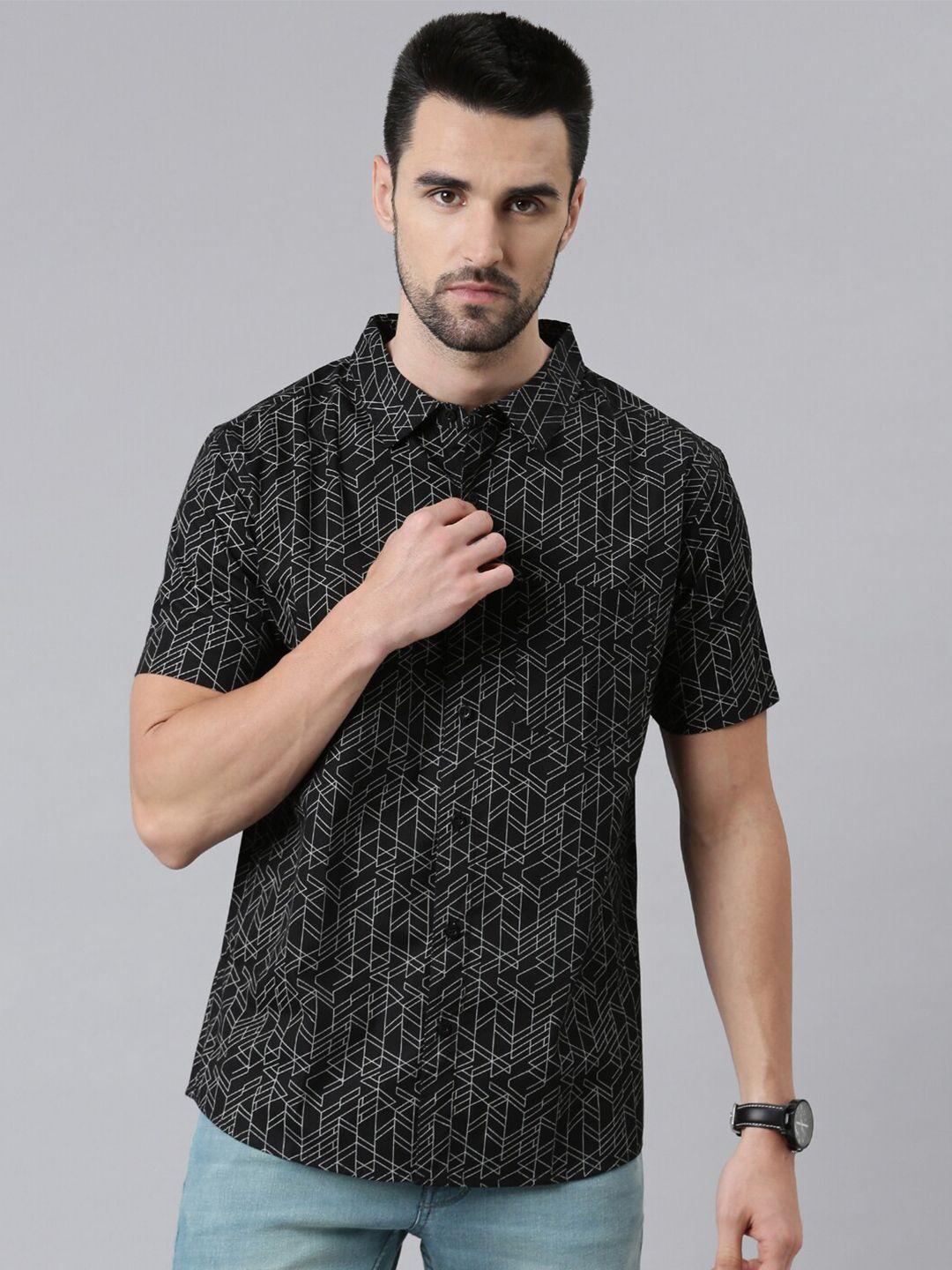 joven men black comfort slim fit geometric printed casual shirt
