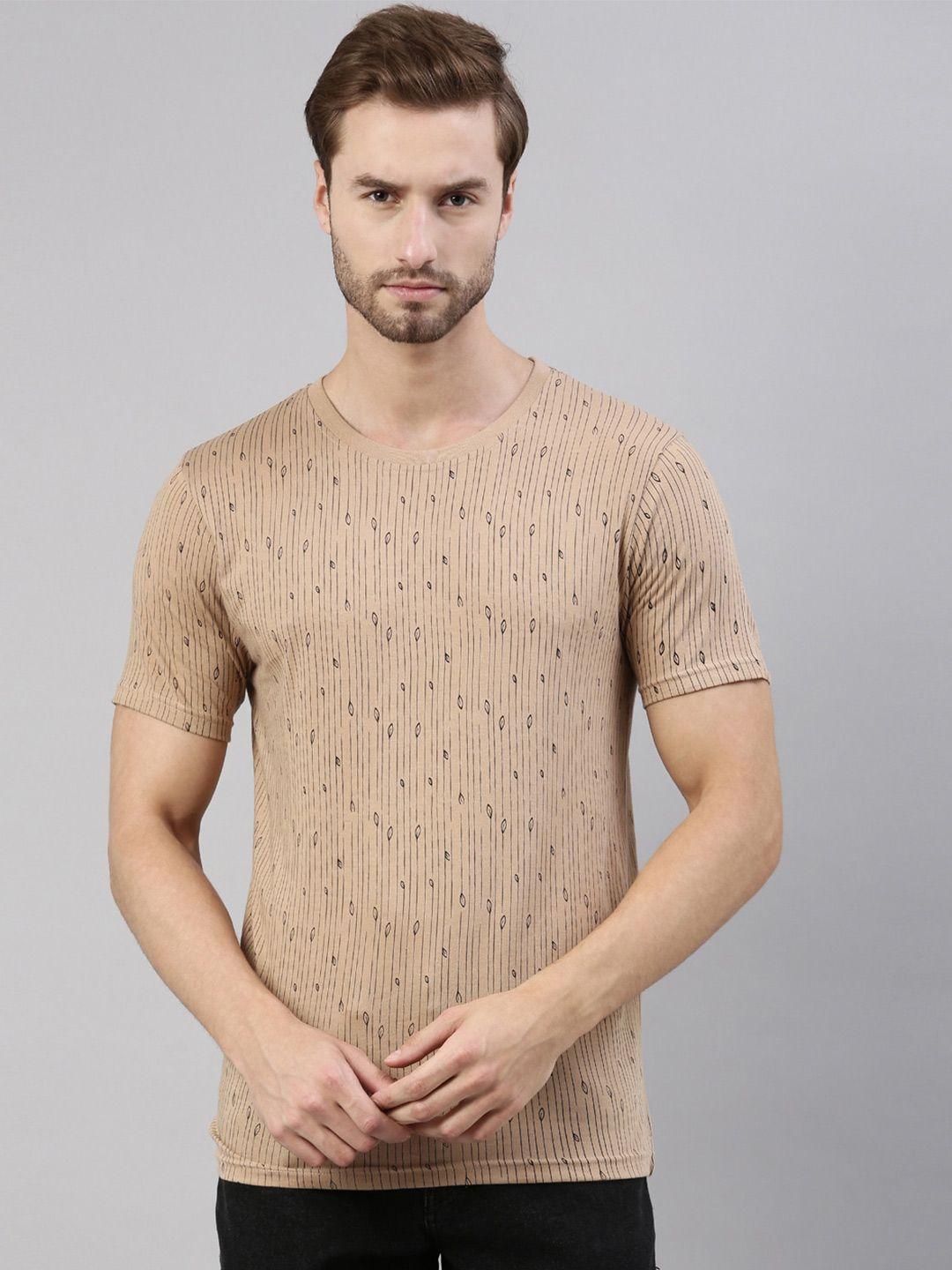 joven men brown printed pure cotton t-shirt