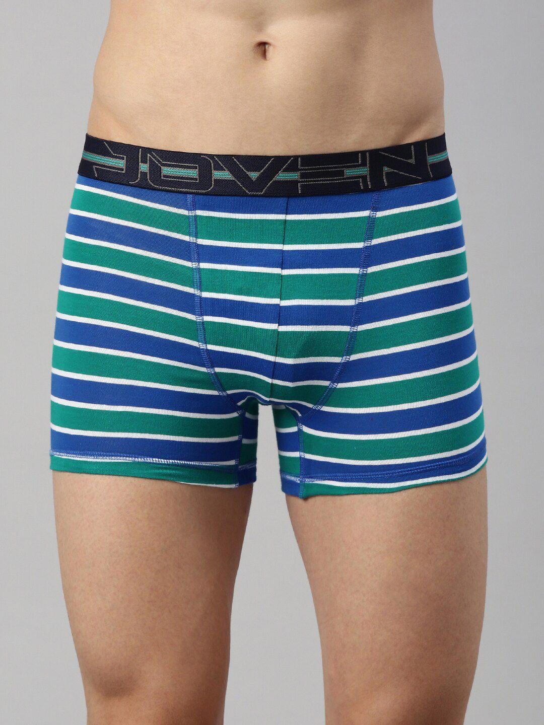 joven men green & blue striped cotton basic trunks tyd03