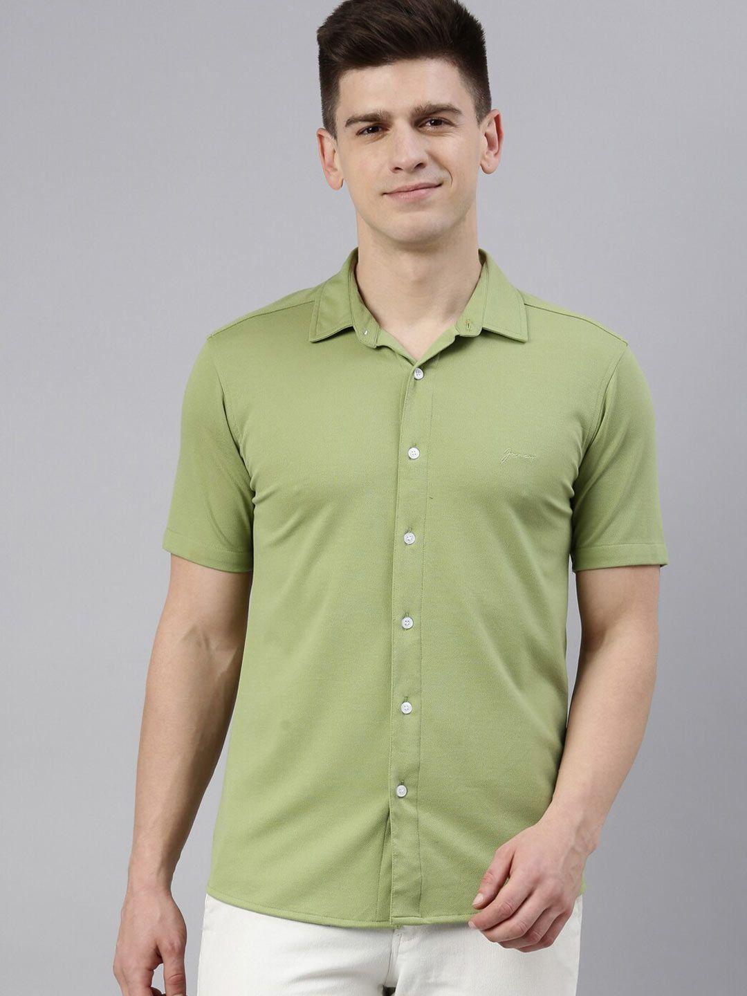 joven men green smart slim fit casual shirt