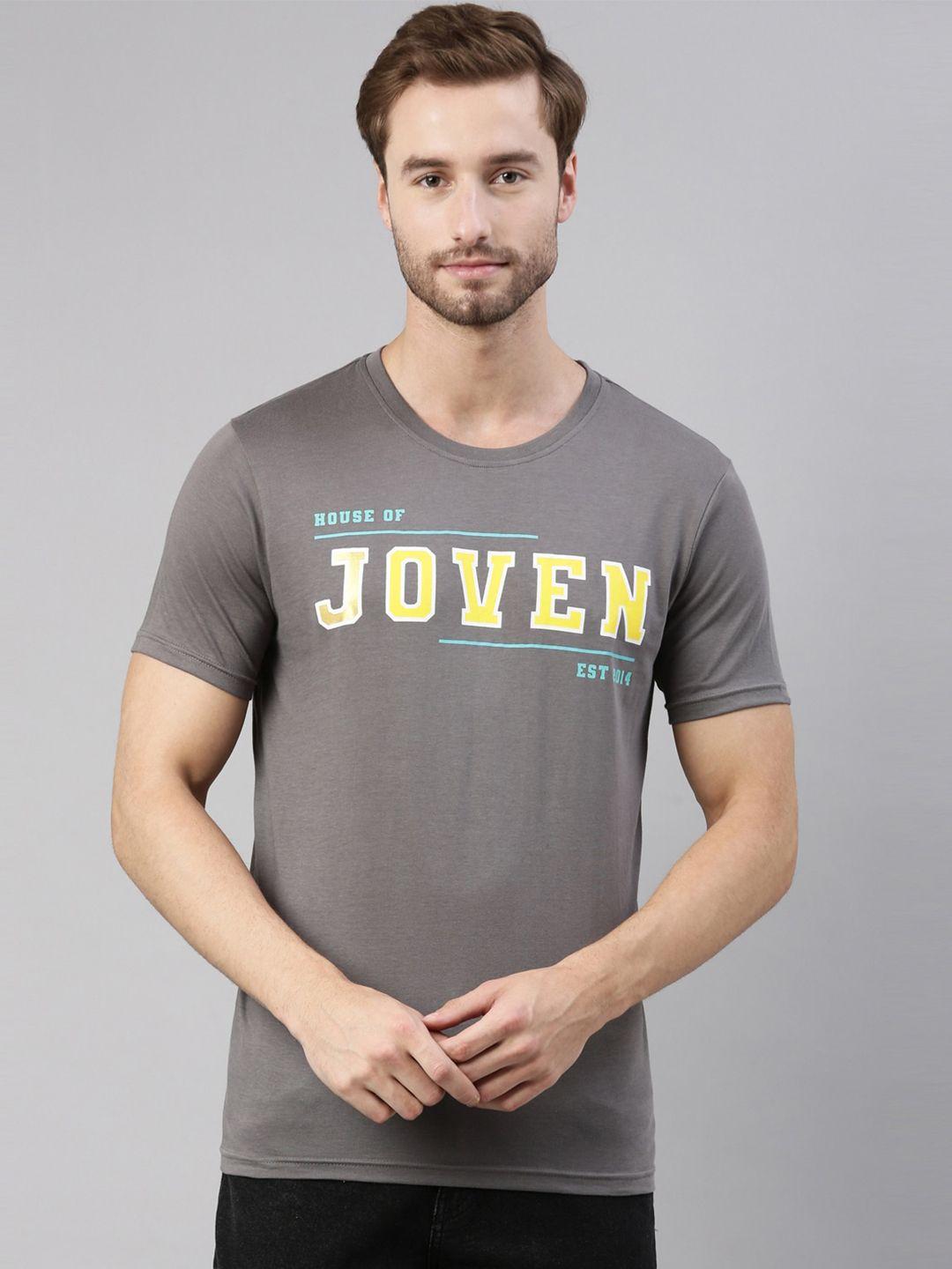 joven men grey printed pure cotton t-shirt