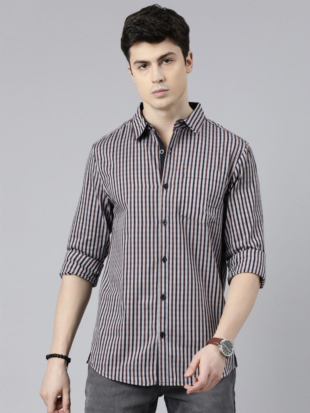 joven men multicoloured slim fit gingham checks opaque checked casual shirt