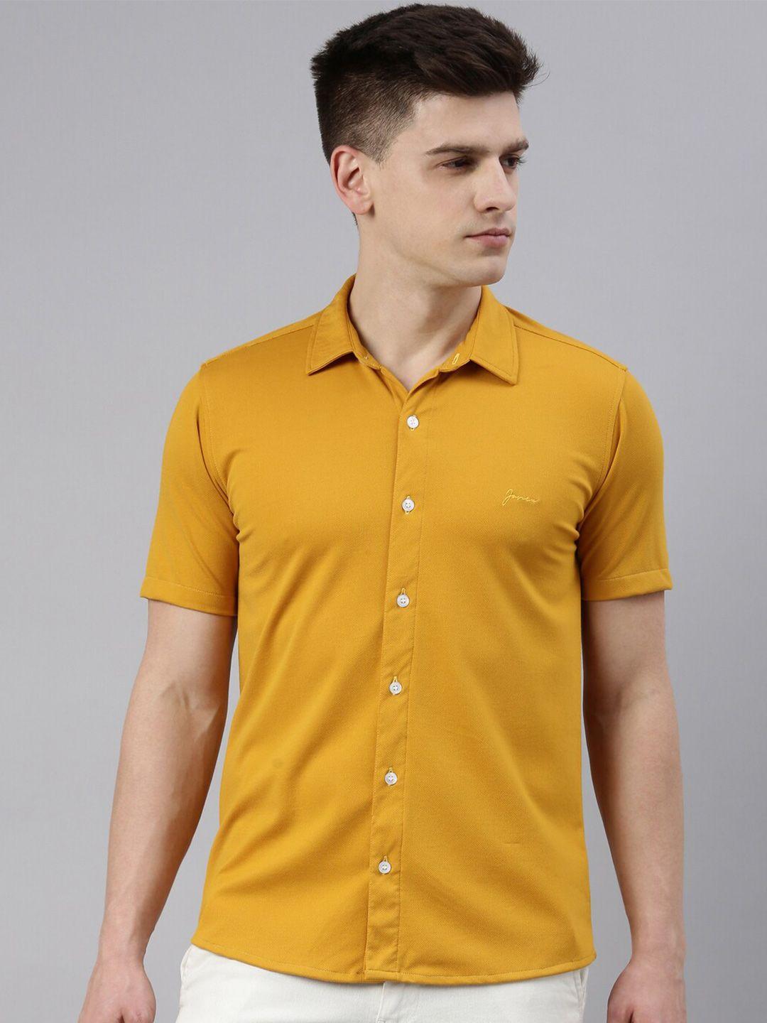 joven men mustard smart slim fit casual shirt