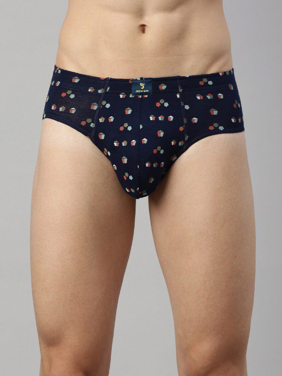 joven men navy blue & orange printed basic briefs