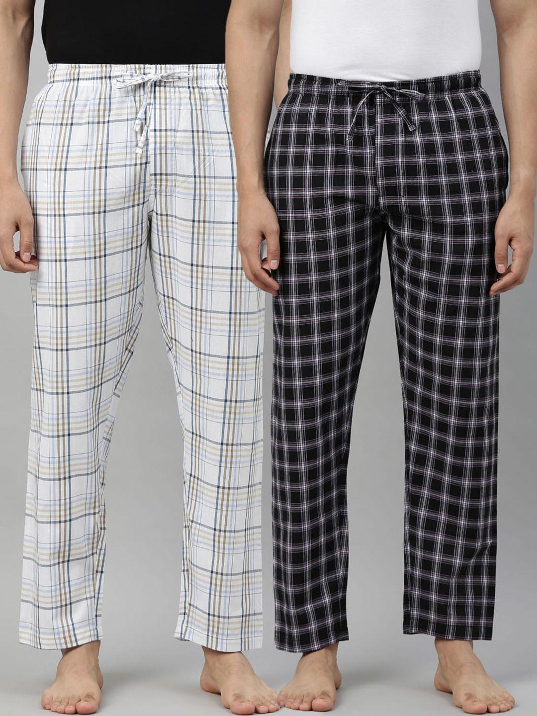 joven men pack of 2 checked relaxed fit cotton lounge pants