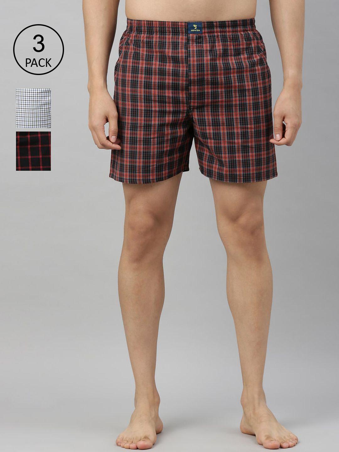 joven men pack of 3 checked pure cotton boxers jb3cv015