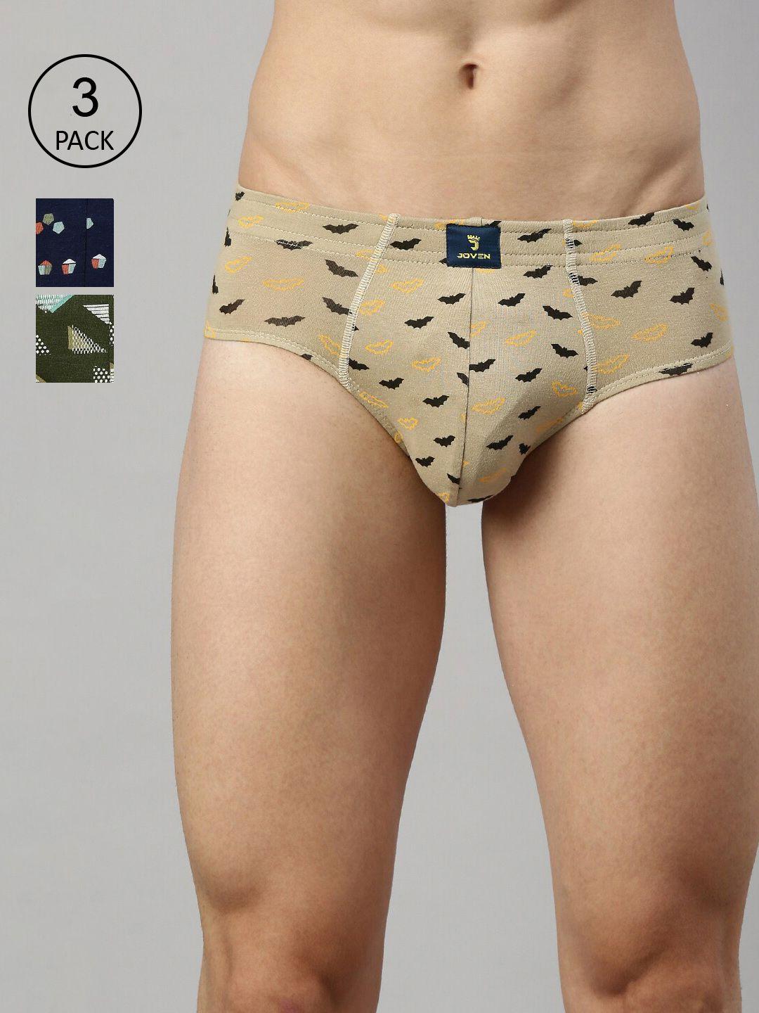 joven men pack of 3 printed mid-rise basic briefs