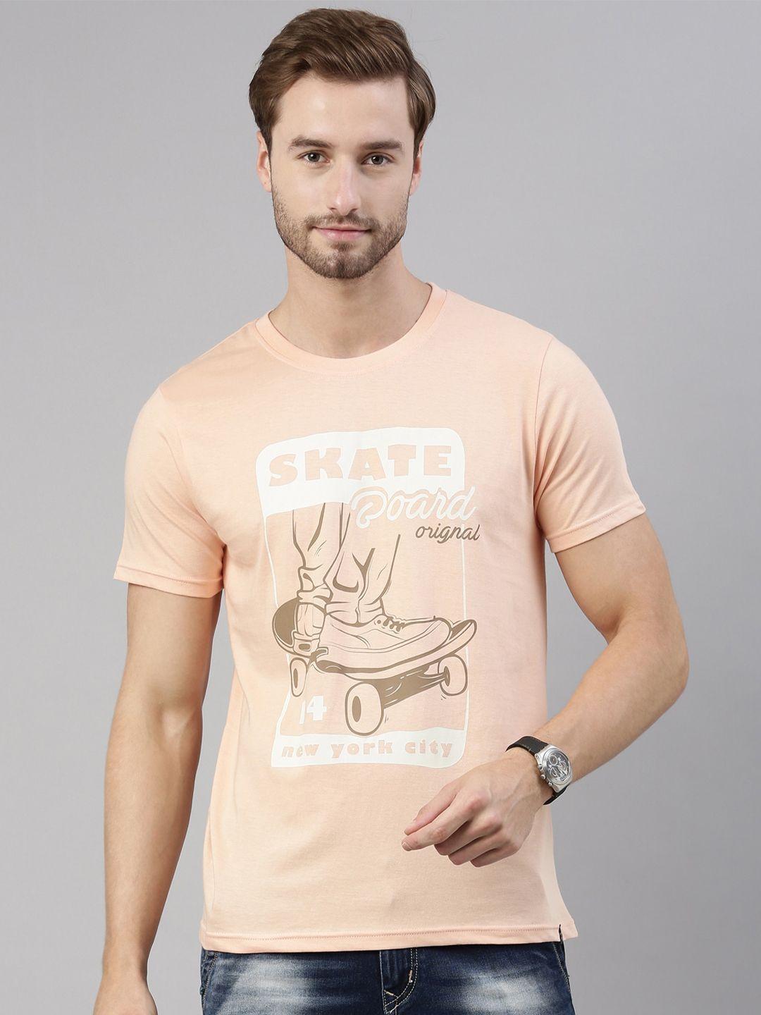 joven men peach-coloured printed cotton t-shirt